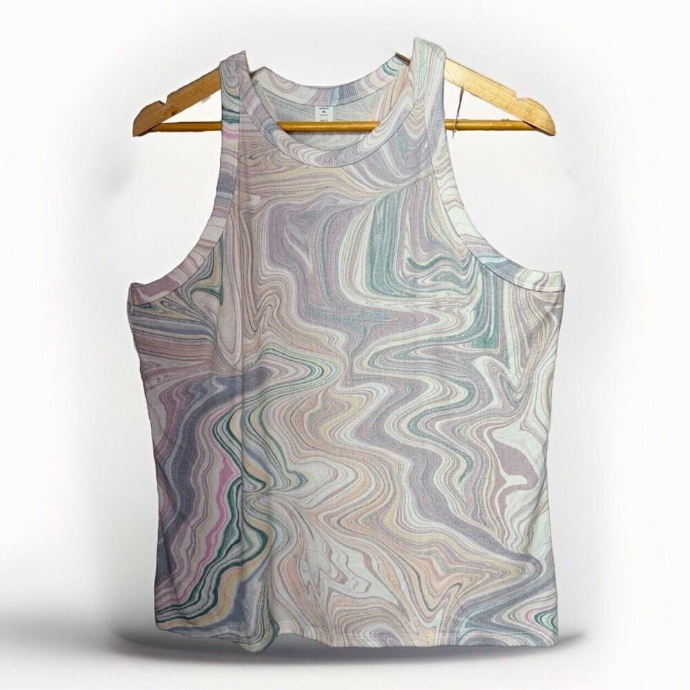 Old Navy Racerback Tank Top Women’s Size XL Pastel Marble Swirl Go-Dry Ultralite